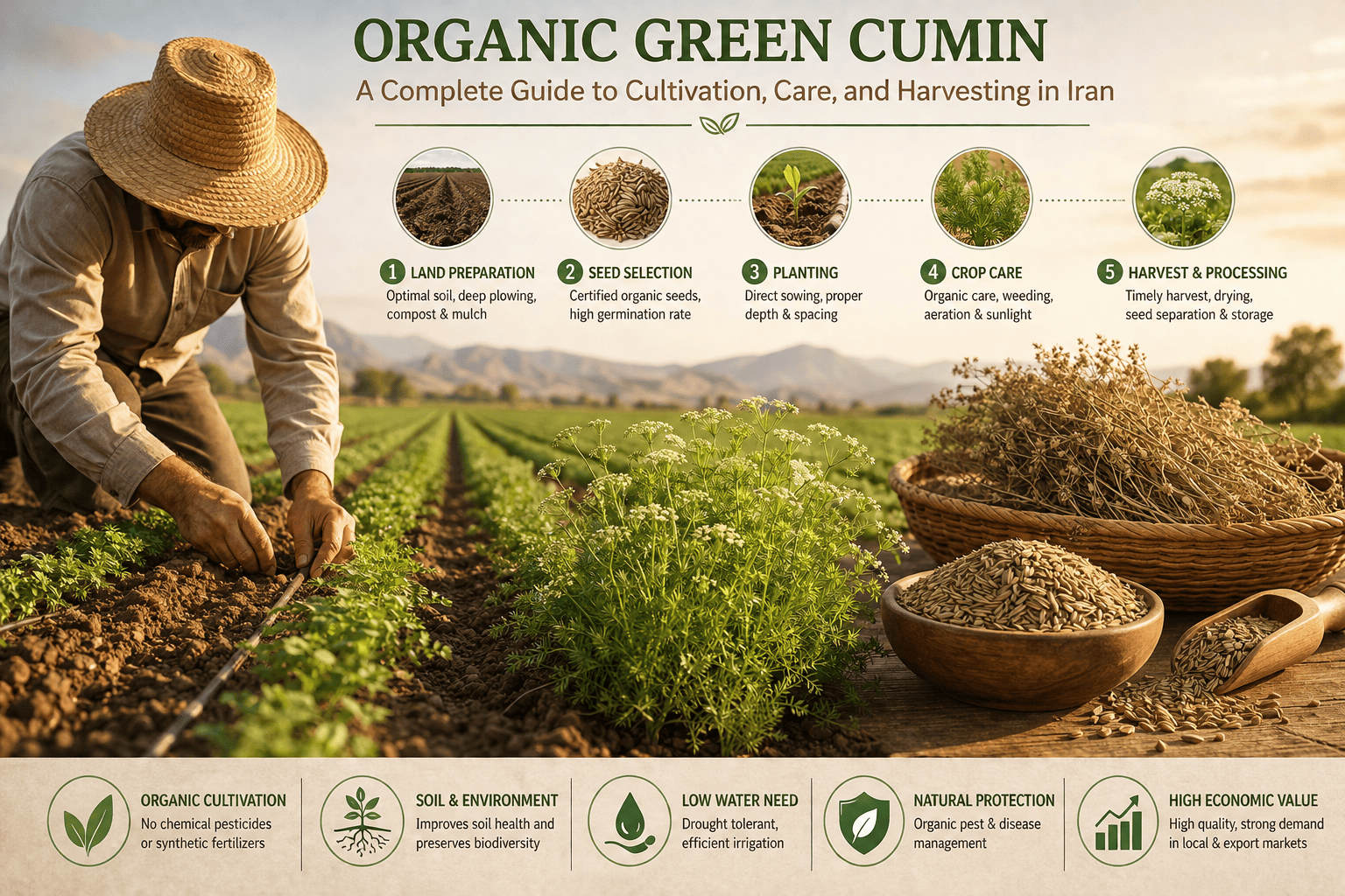 Organic Green Cumin: A Complete Guide to Cultivation, Care, and Harvesting in Iran